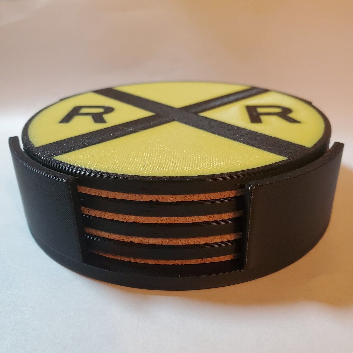 4" Round Railroad Crossing Coasters Cork Backed Set of Four