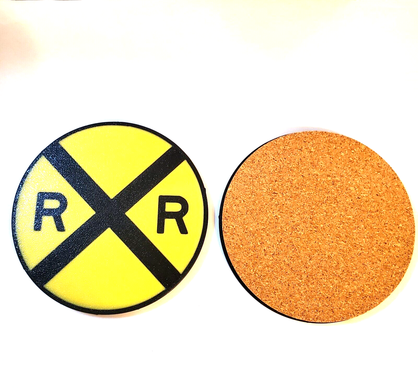 4" Round Railroad Crossing Coasters Cork Backed Set of Four