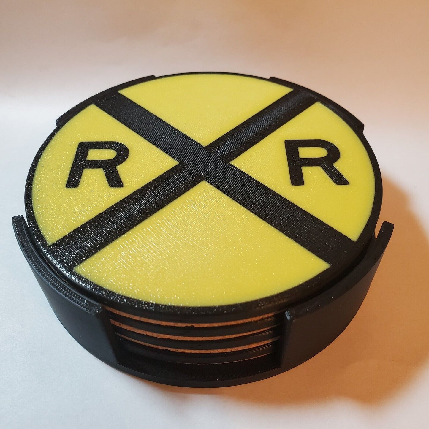 4" Round Railroad Crossing Coasters Cork Backed Set of Four