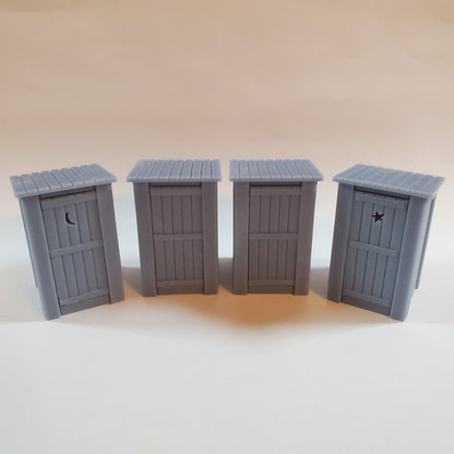 HO Scale Old Time Outhouse 4-Pack for Model Railroad Diorama